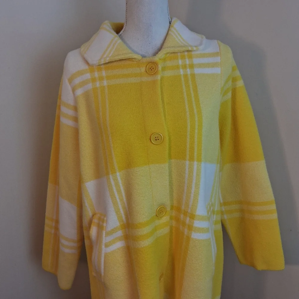 Lesley Evers Natalie Coat In Lemon Yellow Plaid Size Medium NWT - Picture 3 of 13